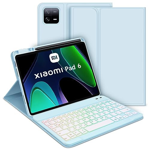 Bettdow für Xiaomi Pad 6 2023 11 Tastatur Hülle, QWERTZ Abnehmbare Tastatur mit Schutzhülle für Xiaomi Pad 6/ Pad 6 Pro 2023 11 Zoll, Blau