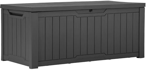 YITAHOME Outdoor Storage Box, 120 Gallon Waterproof Deck Box for Garden Tools, Patio Cushions, and Pool Accessories, Lockable, Easy Assembly, Versatile Bench or Table (Dark Gray)