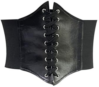 Cintura Corsetto Donna Elastica Vintage Retrò in Ecopelle con Lacci Per Abito da Festa, B