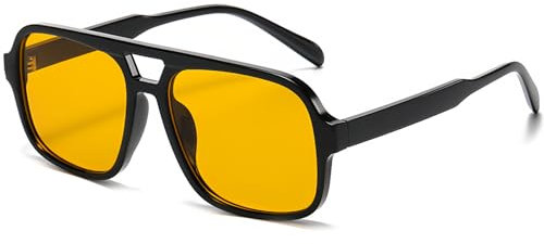 RUNHUIS Vintage 70er Sonnenbrille Damen Herren Retro Große quadratische Rahmen Rechteckige Brille (Schwarz/Orange)