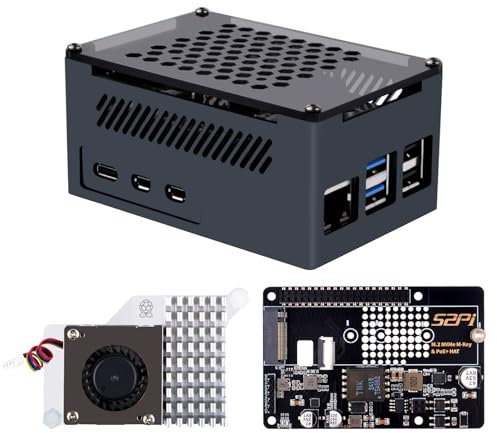 GeeekPi P33 M.2 NVME M-Key PoE+ Hat für Raspberry Pi 5, mit offiziellem Pi 5 Active Cooler und Aluminiumgehäuse, unterstützt M.2 NVMe SSD 2230 2242 2260 2280