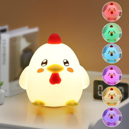 Niuny Nachtlicht Kinder Nachtlicht Baby Stilllicht Dimmbar Nachtlampe Kinderzimmer Silikon Nachtlichter Aufladbar LED Baby Lampe Nachtlichter Katze 16 Farben mit Timer Fernsteuerung USB (Küken)