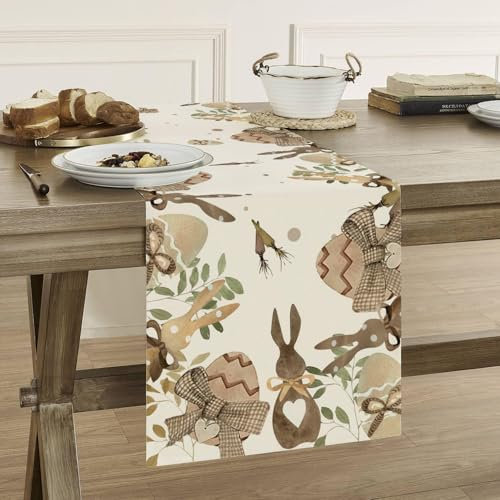 Vorysum Tischläufer Modern Ostern Frühling Kaninchen Ostertischläufer Ostereier Tischband Osterhase Tischdeko Osterndeko Frühlingdeko Tischdekoration für Esszimmer 40 x 140 cm