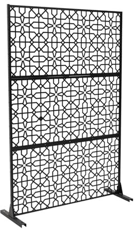 INMOZATA Decorative Privacy Screen with Stand, 183x120cm Freestanding Metal Outdoor Divider, Decorative Fence Screening with Expansion Screws for Garden Patio Pool Hot Tub, Octagonal Shape Pattern