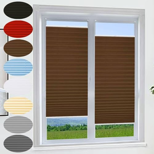Plissee Klemmfix Ohne Bohren 80 x 90 cm Blickdicht Sichtschutz Sonnenschutz Lichtdurchlässig Rollo mit Klemmträger Easyfix für Fenster Und Tür, Braun