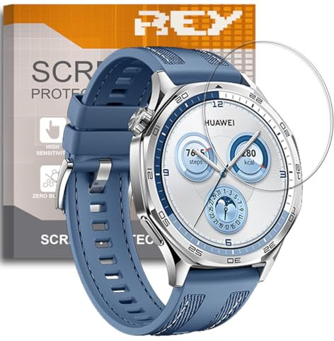 REY 3X Protector Pantalla para Huawei Watch GT 5 Pro 46MM, Cristal Vidrio Templado Premium