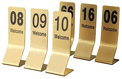 Tischnummernschild doppelseitig, Tischkarten aus Edelstahl stapelbar, abgerundete Kanten, Metallnummernschilder 1–10/1–20 für Restaurants, Hochzeiten (Farbe: Gold, Größe: 1–20) (Gold, 1. Januar 10)