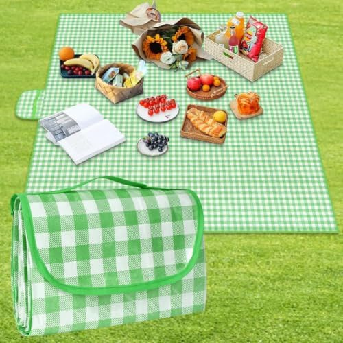 AYBUY Picknickdecke, 200 x 200cm, Faltbare Campingdecke mit wasserdichter Unterseite，sandfeste Stranddecke mit Tragegriff，Waschbar Picknickdecken für 3-4 Personen Outdoor, Camping, Strand, Park（Grün）