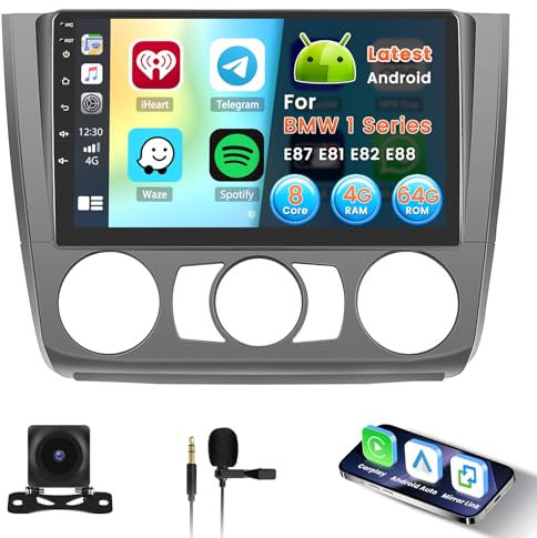 Inefala 8 Core 4+64G Radio para BMW 1 Series E87 E81 E82 E88 Android 15 con Wireless Carplay y Android Auto, 9'' Pantalla Táctil Estéreo Radio con Bluetooth 5.0 59UI 32 EQ DSP GPS FM/RDS SWC AHD