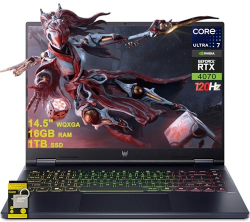 acer Predator Helios Neo 14 Gaming AI PC Laptop 14.5 pulgadas WQXGA (2560 x 1600) 120Hz (100% sRGB, G-SYNC) Intel 16-core Ultra 7 155H 16GB RAM 1TB SSD GeForce RTX 4070 RGB retroiluminado Win11 ICP