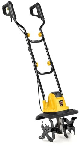GOPLUS Motobineuse Electrique Filaire 1200W, Motoculteur Manuelle à Fraise 10 A, Largeur de Travail et Profondeur de Travail 22 cm, Ameublisseur Électrique, Fraiseuse de Jardin (Jaune,Largeur 32,5)