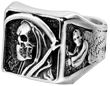 fycouyee Grim Reaper Ring Vintage Scythe Skull Stainless Steel Hip Hop Men's Hand