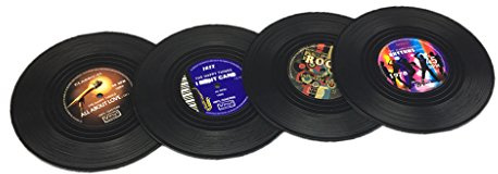 4x Tassenmatte Isolierter Silikon-Untersetzer schwarz 10 cm im Durchmesser Geschenk Vinyl-Schallplatte