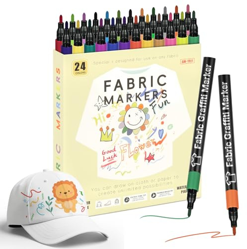 APXEL 24 Fabric Markers Pens, 24 Color Indelible and Permanent Fabric Paint | Non Toxic Fine Point Textile Marker Pen for Clothes Tshirt Plain Tote Bags Canvas Shoe Adults kids Crafts Kit