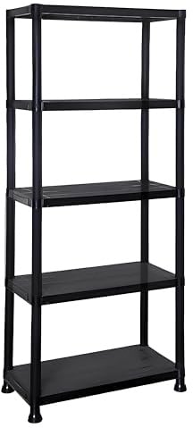 DIVCHI 5 Tier Plastic Storage Shelving Unit | Heavy Duty Shelf Rack for Home, Garage, Office & Utility Room | Shelf Rack (Black)