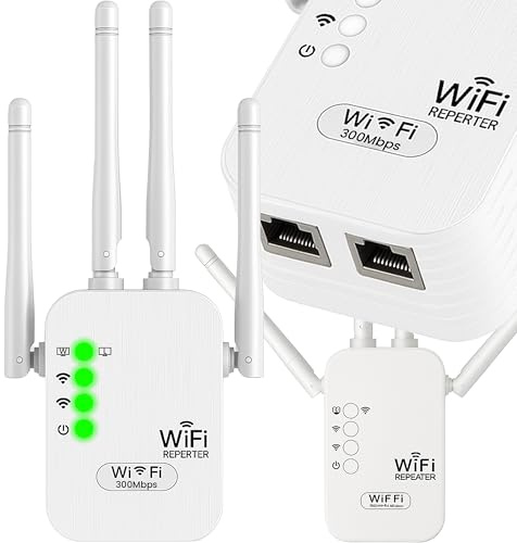 Retoo WLAN Repeater 300 Mbit/s, 2,4 GHz, 4 Antennen, 3-in-1, Weiß | WPA/WPA2, WPS, Router- und Access-Point-Modus, LAN-Anschluss, EU-Stecker