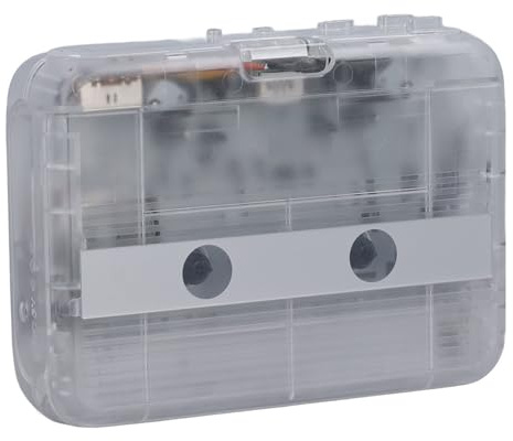 AKLOSIPY Kassettenspieler, USB- oder AA-batteriebetrieben, Kompakter Vintage-Kassettenspieler mit Automatischem Rücklauf, Kopfhörer und Streaming (Transparent)
