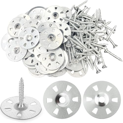 Xiciki Fliesen-Unterlegscheiben und Schrauben-Set, 100 x 35 mm, verzinkte Stahlscheiben und Isolierschraube, 100 x 30 mm, für Fliesenträgerplatten, Isolierung, Zement, Thermo, Aqua-Board-Befestigungen