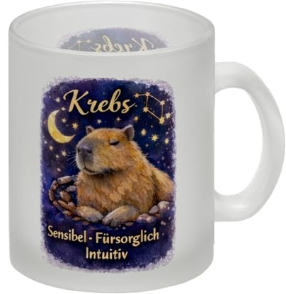 Krebs Sternzeichen Cabybara Glas Tasse für Astrologie Fans Lustiger Astro-Becher mit Spruch