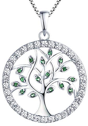 YL Damen Lebensbaum Anhänger mit Kette 925 Sterlingsilber Simulierter Smaragd/Zirkonia Baum des Lebens Anhänger Halskette für Damen Mutter, Kettenlänge 45-48 CM