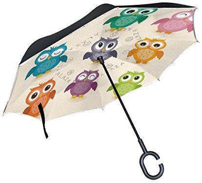 isaoa Gro?e Schirm Regenschirm Winddicht Doppelschichtige seitenverkehrt Faltbarer Regenschirm f¨¹r Auto Regen Au?eneinsatz,C-f?rmigem Henkel Buntem Eulen Regenschirm Regenschirm f¨¹r Damen und Herren