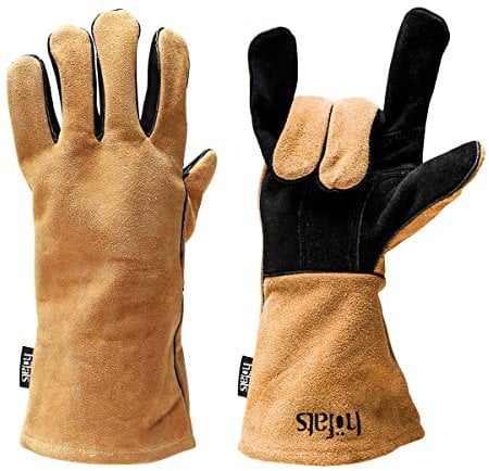 höfats - Grillhandschuhe - Kaminhandschuh aus Leder und Aramid - extrem hitzebeständig - Topfhandschuh, Ofenhandschuh zum Grillen, Kochen und Holz nachlegen - Zertifiziert nach EN 407 und EN 389