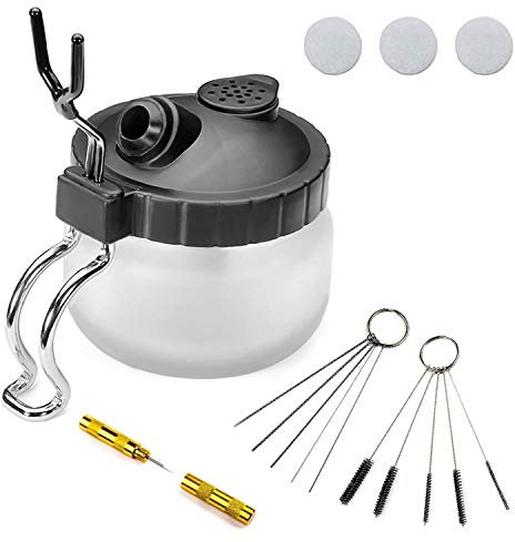 4 Set Airbrush Cleaning Tools Spray Gun Cleaning Pot with Air Filter Mat and Holder,Nozzle Cleaning Needle,5pcs Clean Brushes Set,5pcs Dredging Needles Kit