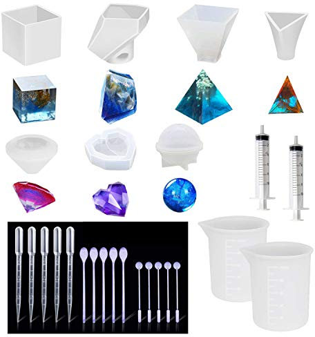 Allazone Epoxidharz Formen Pyramide Groß Resin Silikonform, 7 Stück Harzgussformen Pyramide, Diamant, Werkzeuge Herstellen zum DIY Schmuck Basteln Machen