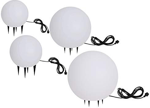 Trango 4er Set 234500W Gartenkugel IP65 *SNOW* Kugelleuchte 20/30/40/50cm Ø in Weiß matt mit je 5m Kabel & je E27 Fassung besten für LED Lampe Kugellampe Gartenleuchte Außenlampe ohne Leuchtmittel