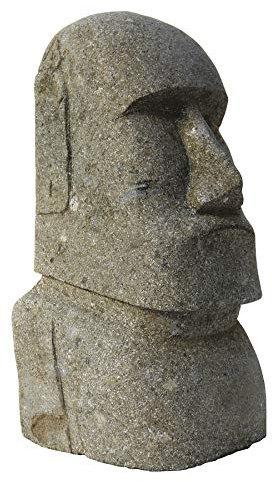 STONE art & more Moai, Osterinsel-Kopf, 40 cm, grüner Lavastein, Basanit, Steinmetzarbeit, frostfest