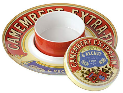BIA International - Camembert Baking Dish and Cheese Plate - Porcelain Cheese Baker Set - Red & Blue - Gifting a Cheese Set