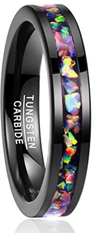 VAKKI 4mm 8mm Tungsten Carbide Rings Opal Inlay for Men Women Black/Silver Domed Wedding Bands Comfort Fit Size J 1/2 to Y
