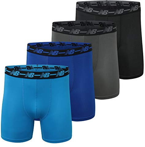 New Balance mens 5 Performance No Fly Boxer Brief (4 Pack), Black/Vision Blue/Marnet/Team Royal, XL