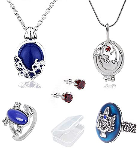 YouU 5 Stück Vampire Diar.s Halskette Katherine Ohrringe Elena Gilbert Cosplay Modeschmuck Zubehör Familienwappen Ringe mit Aufbewahrungsbox