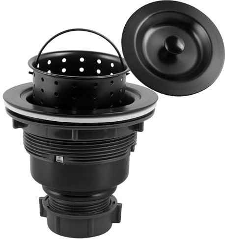 LQS Kitchen Sink Drain Assembly, Kitchen Sink Strainer with Deep Removable Waste Basket, Stainless Steel Sink Basket Strainer with Drain Assembly for 3-1/2-inch Sink Opening Size (Black)