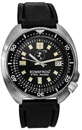 BOMBFROG Herren Taucheruhr Neopren Armband Vintage Automatik 500 m | Steel Magna