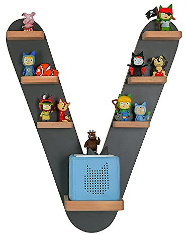 MR TEDDY BEAR Kinderregal Buchstabe V | Holzregal für Toniebox und Tonies | Tonie-Regal hergestellt in der EU | Wandregal zum Spielen und Sammeln | Für Mädchen und Jungen | im V Design in Anthrazit