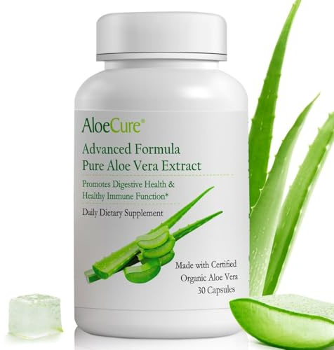 AloeCure Aloe Vera Capsules, Made with Organic Aloe Vera to Gently Support Gut Health & Digestive Comfort, Stomach Acid Buffer, Natural Immune Supplement, Aloin Free, 30ct x 300mg Capsules
