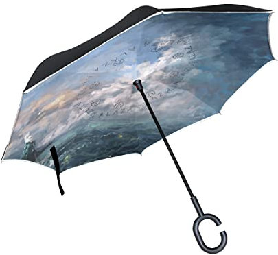 hengpai Under The Waves Parapluie inversé à l'intérieur et à l'extérieur, coupe-vent, résistant aux UV, double couche pour femme