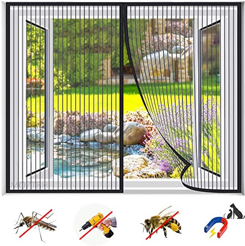 Magnet Fliegengitter Tür Fenster, Insektenschutz Balkontür Fliegenvorhang Auto Schließen Moskitonetz, Klebemontage, Ohne Bohren für Wohnzimmer Terrassen-Black|| 39x39inch(100x100cm)