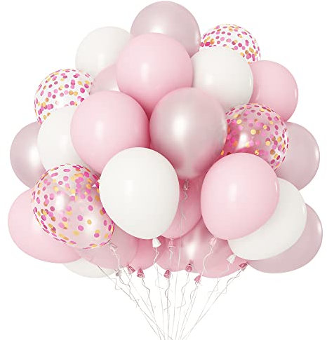 Palloncini rosa Palloncino coriandoli rosa chiaro Palloncini bianchi 20 pezzi Palloncini in lattice da 12 pollici Set per baby shower, anniversario di matrimonio, decorazioni per feste di compleanno