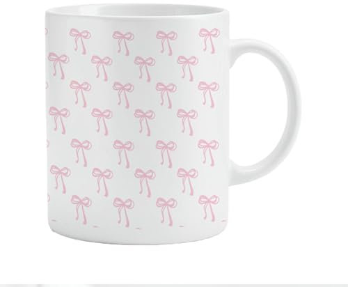 Nounbox Tazza da caffè con fiocchi rosa, 325 ml, con fiocchi rosa, regalo per donne, adolescenti, ragazze