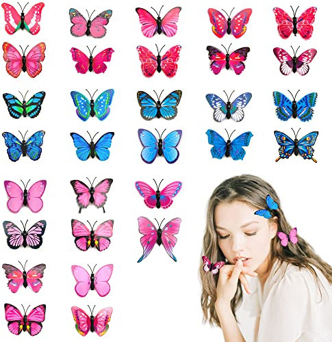 Niuhong 30 Pcs Schmetterling Haarspangen 3D Butterfly Haarspange Glitzer Haar Klemmen Damen Mädchen Nette Haarnadeln Haarklammer Bunte Haarclips Haarnadeln Kinder Haare Clips Accessoire Set