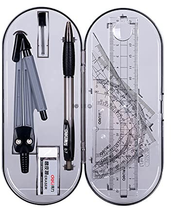 WUDQIJI Zirkel Set Geometrieset 8-teiliges Winkelmesser Geodreieck Geometrie Set Bleistift Mathematik-Set Geometry Compass Schulzirkel Geometriezirkel Mathematik Geometrie Werkzeug mit Federmappe
