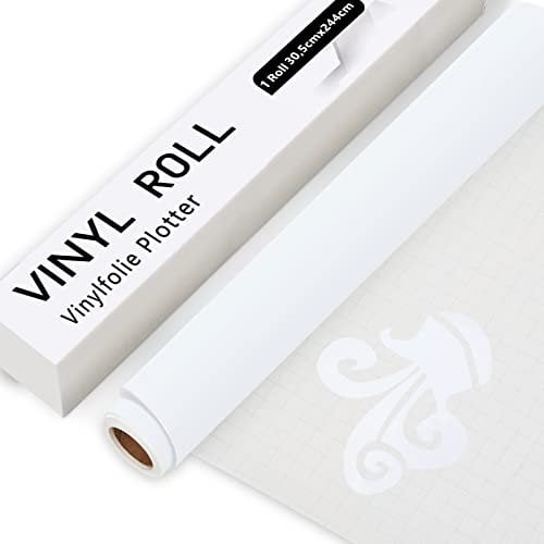 IModeur Vinylfolie Plotter Weiß Matt, 30.5cm x 244 cm Weiß Plotterfolie selbstklebend Vinyl, Plotterfolie Vinyl Weiß für Cricut, Silhouette Cameo, die meisten Schneidemaschine