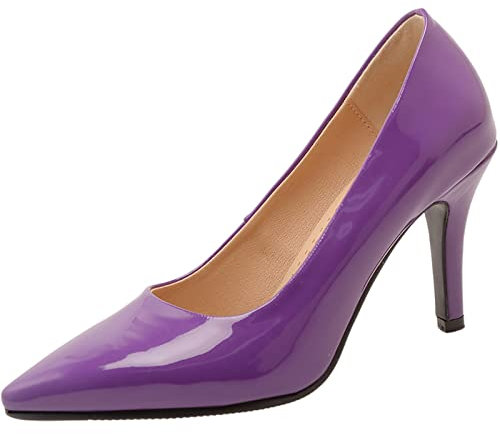 Onewus Zapatos de tacón fino para mujer con punta puntiaguda, Color lila claro., 37 EU