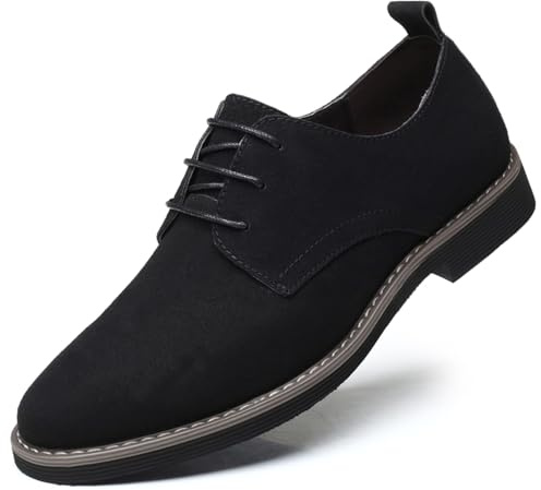 Mens Suede Shoes Dress Shoes Classic Oxfords Business Casual Lace Up Derbys Shoes Black Size 8.5