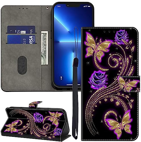 GLANDOTU Lederhülle für Xiaomi Mi 10T Lite Hülle, Kartensteckplätzen Muster Flip Motive Wallet Handyhülle Tasche Case Schutzhülle Kompatibel mit Mi 10T Lite Hülle - Lila Blumen