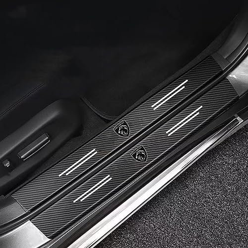 4 Pièces Protection Seuil de Porte de Voiture pour Peugeot 208 2008 207 301 308 408 4008 508 5008 Rifter, Autocollant en Cuir de Fibre de Carbone Plinthes pour Auto Accessoires C