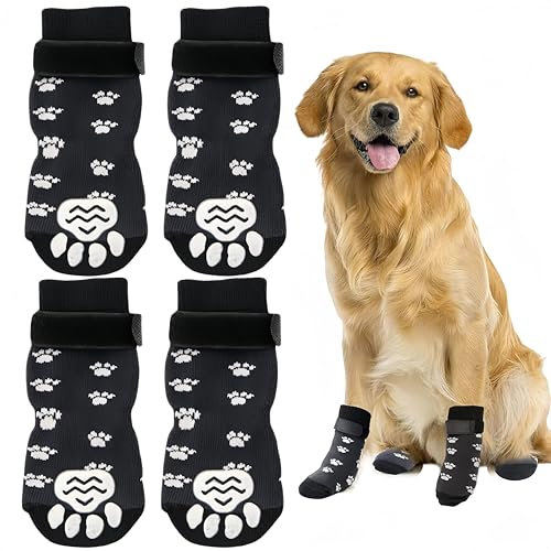 Anti-Rutsch Socken für Hunde,4pcs Hundesocken Anti Rutsch,Anti Rutsch Pfotenschutz für Hunde,Verstellbarer Pfotenschutz für Hund,rutschfest Traktion Hundeschuhe,für Drinnen und Draußen Geeignet